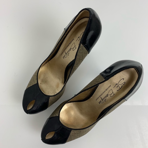 Sam Edelman Peep-Toe Gold & Black Heels 9.5 - Picture 2 of 7